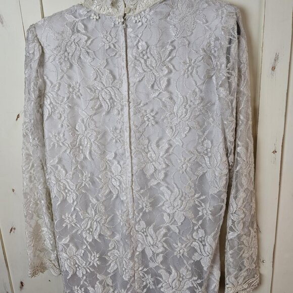 Vintage Jessica McClintock White Lace Dress – Victorian High Neck, Long Sleeve - Picture 6 of 10